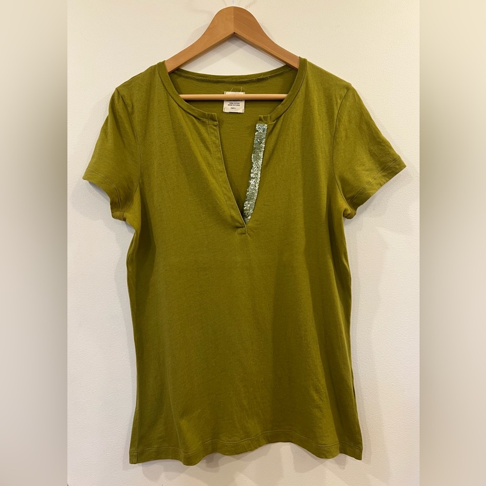 J. Crew Heirloom T, Sequin Embellishment, Olive Green, Size Small